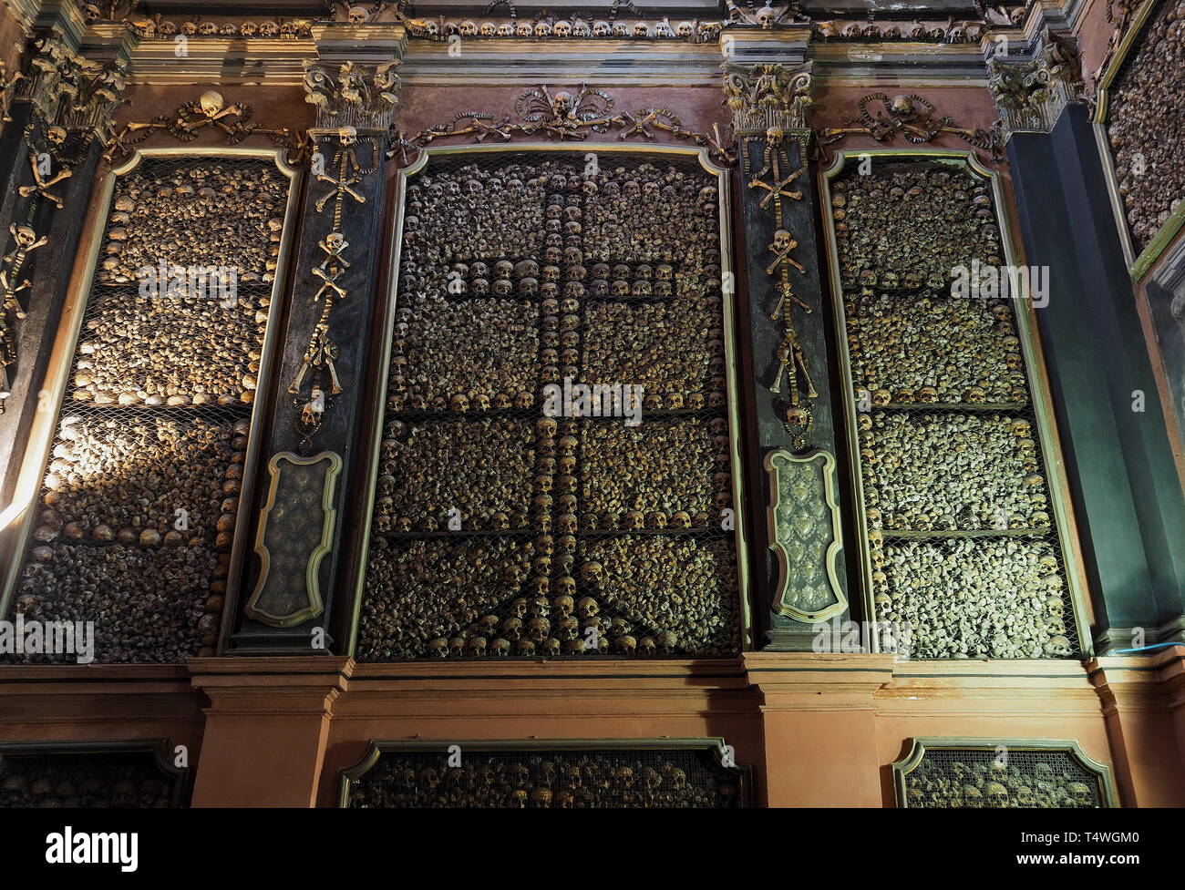 Schädel in Sanbernardino delle Ossa Kapelle, Mailand, Italien. Stockfoto