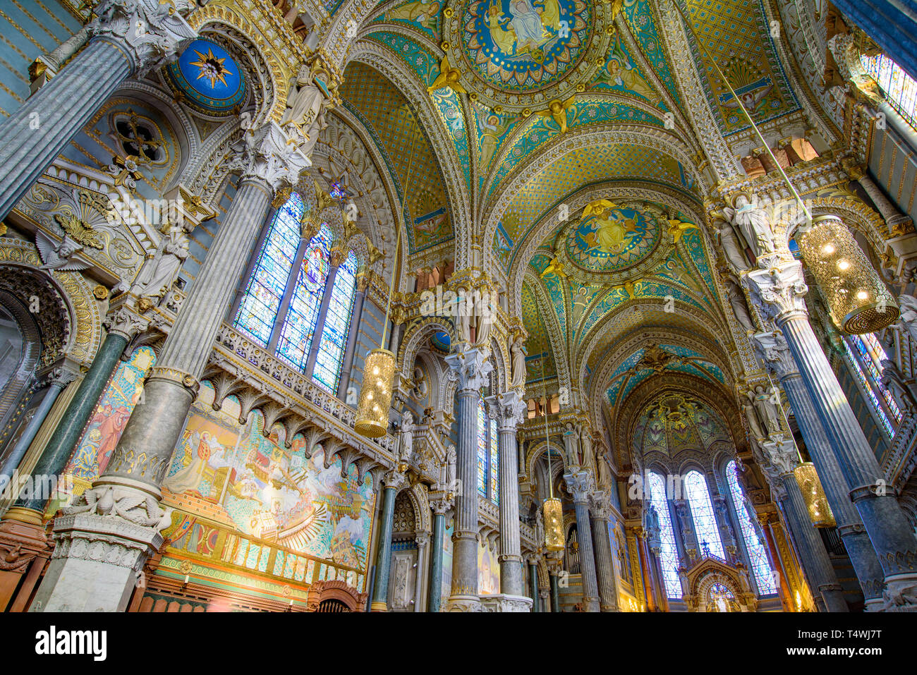 Basilika Notre-Dame de Fourvière, eine Kathedrale in Lyon, Frankreich Stockfoto