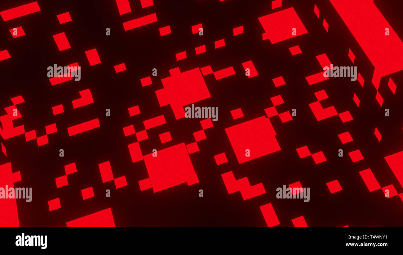 Rote Quadrate auf Schwarz Abstrakt Hintergrund Stockfoto
