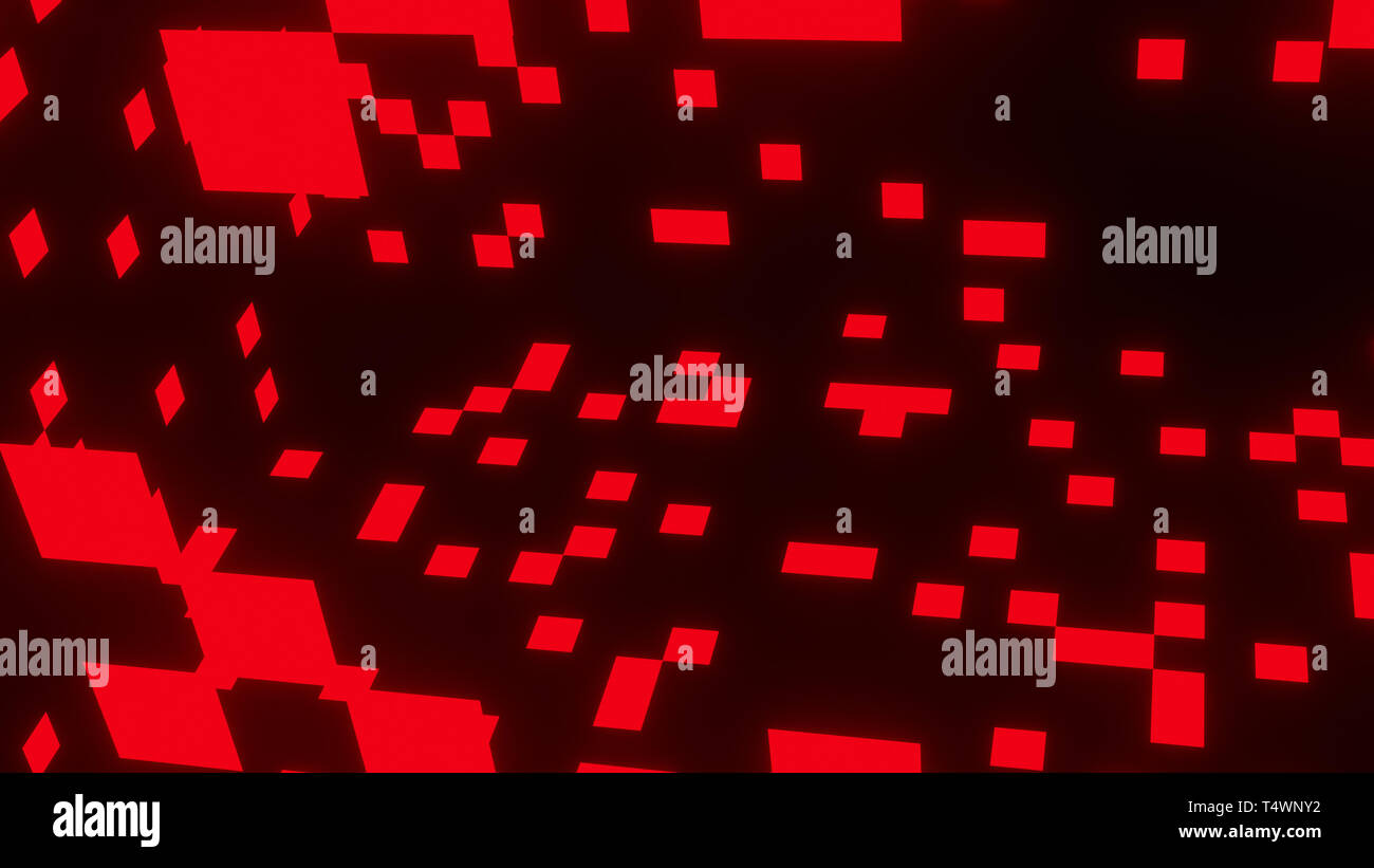 Rote Quadrate auf Schwarz Abstrakt Hintergrund Stockfoto