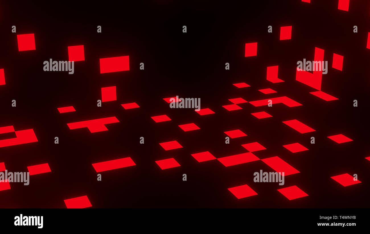 Rote Quadrate auf Schwarz Abstrakt Hintergrund Stockfoto
