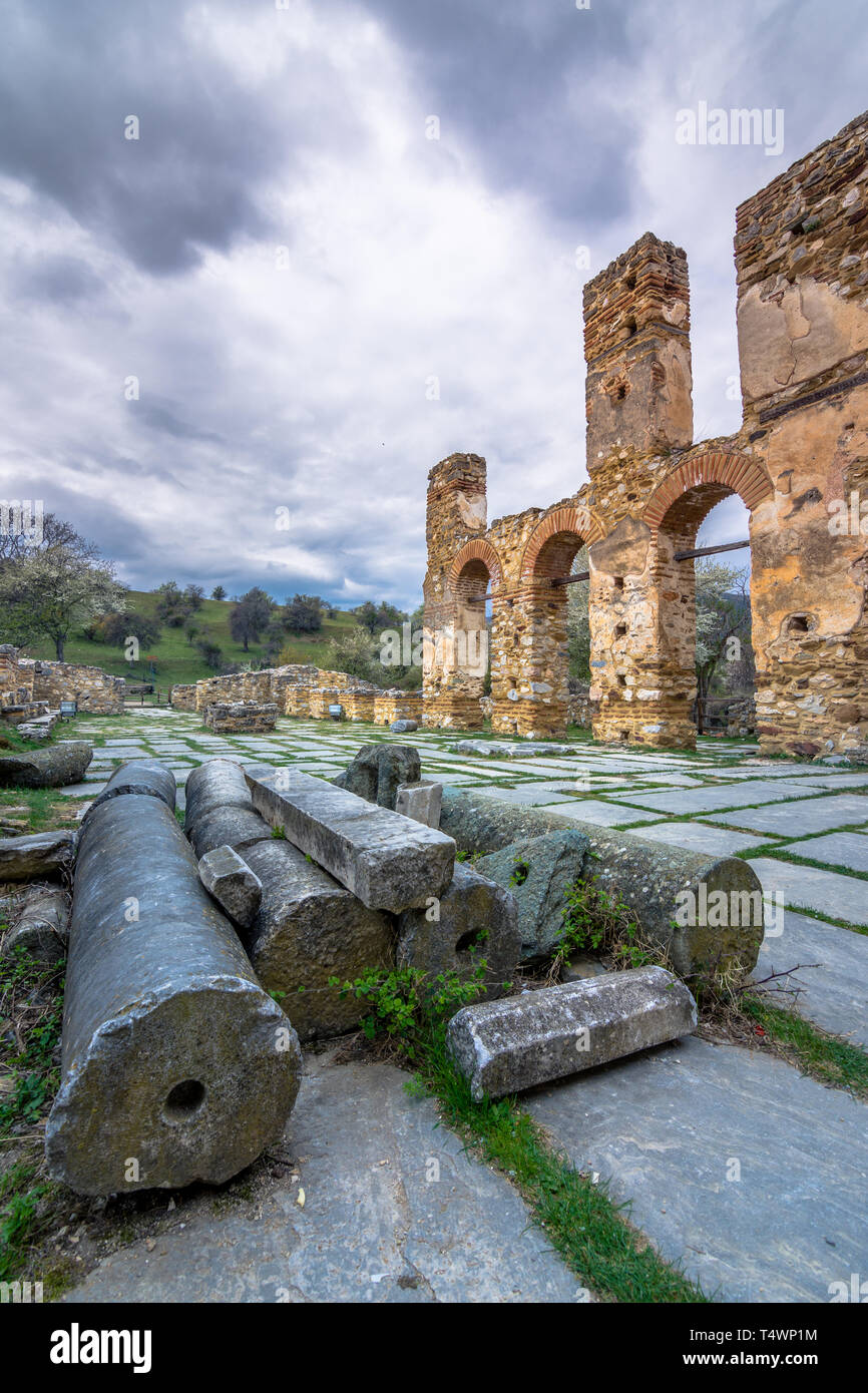 Die byzantinische Basilika Agios Achillios (Saint Achilles), in Kleinen Prespa See, Griechenland Stockfoto