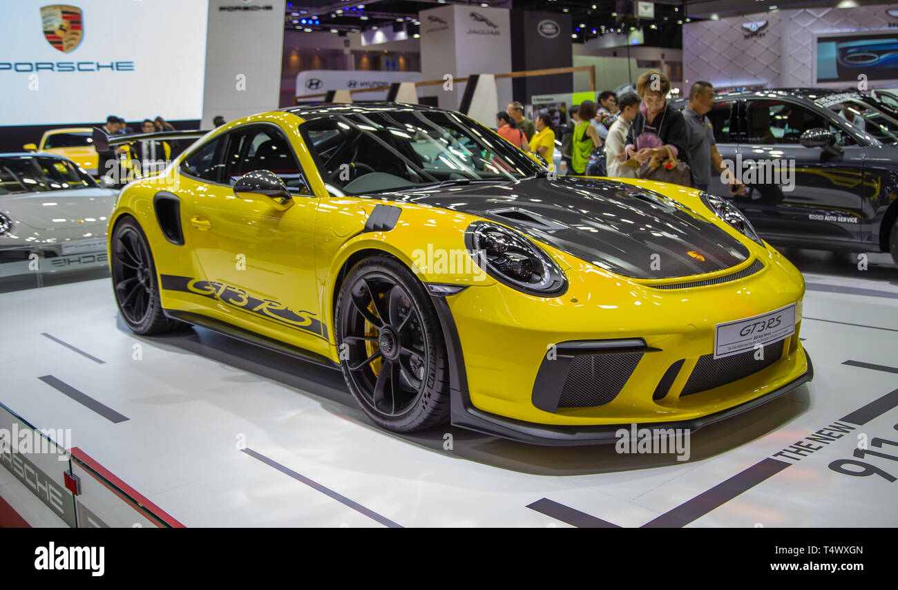 Nonthaburi, Thailand - 3. April 2019: Porsche GT3 RS im Motor Show 2019 vorgestellt Stockfoto