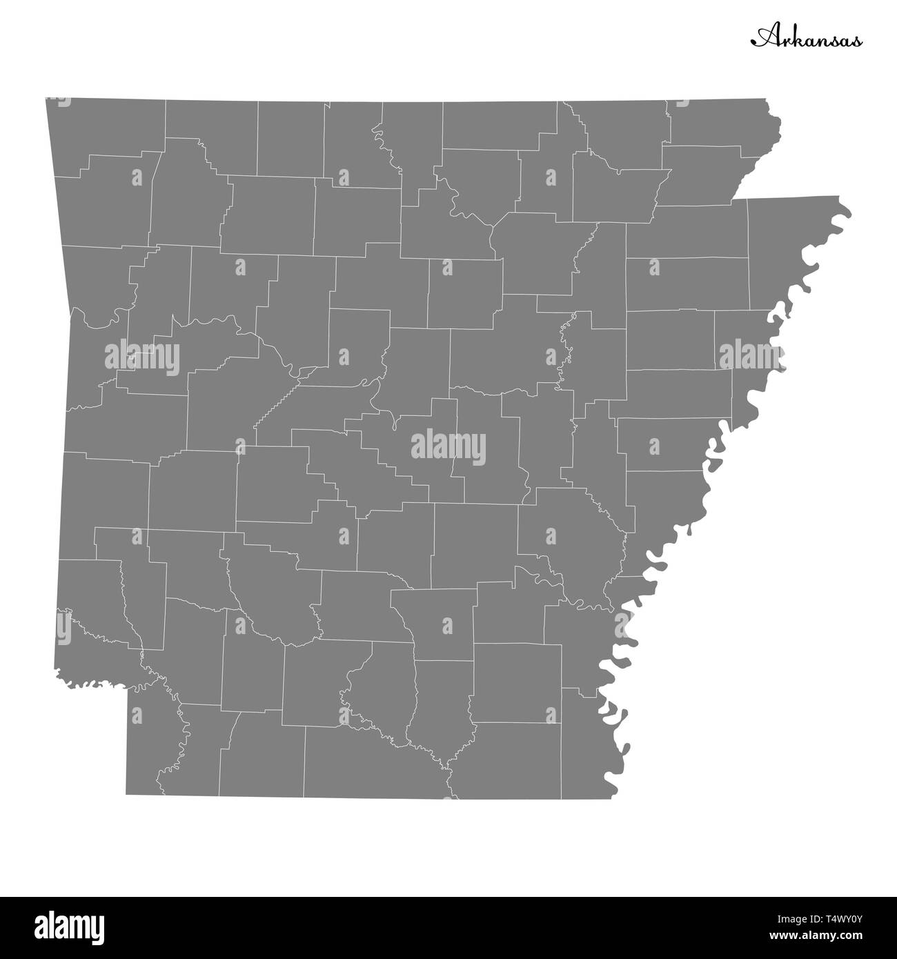Hohe Qualität Karte von Arkansas ist ein Staat der Vereinigten Staaten mit Grenzen der Grafschaften Stock Vektor