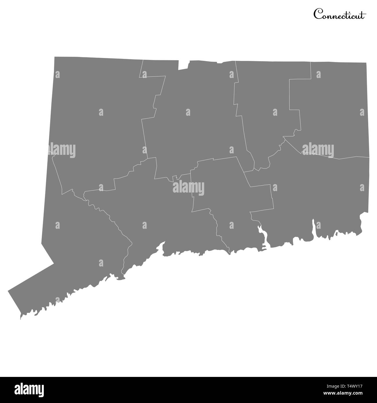 Hohe Qualität Karte von Connecticut ist ein Staat der Vereinigten Staaten mit Grenzen der Grafschaften Stock Vektor