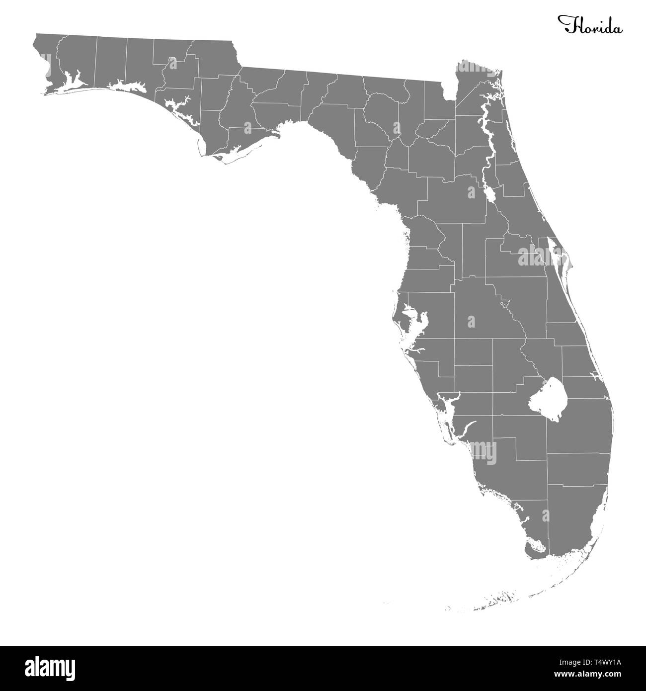 Hohe Qualität Karte von Florida ist ein Staat der Vereinigten Staaten mit Grenzen der Grafschaften Stock Vektor