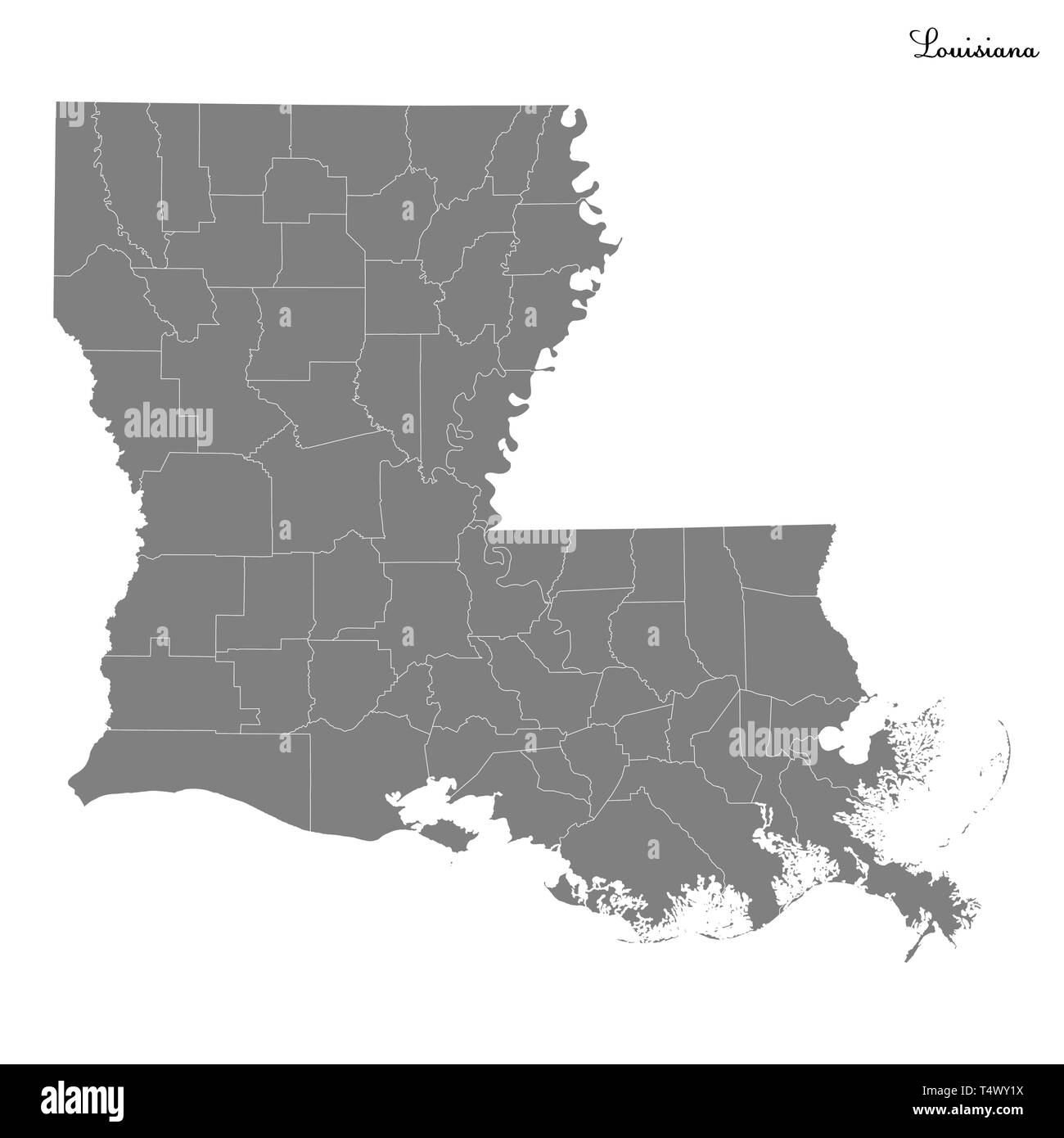 Hohe Qualität Karte von Louisiana ist ein Staat der Vereinigten Staaten mit Grenzen der Grafschaften Stock Vektor