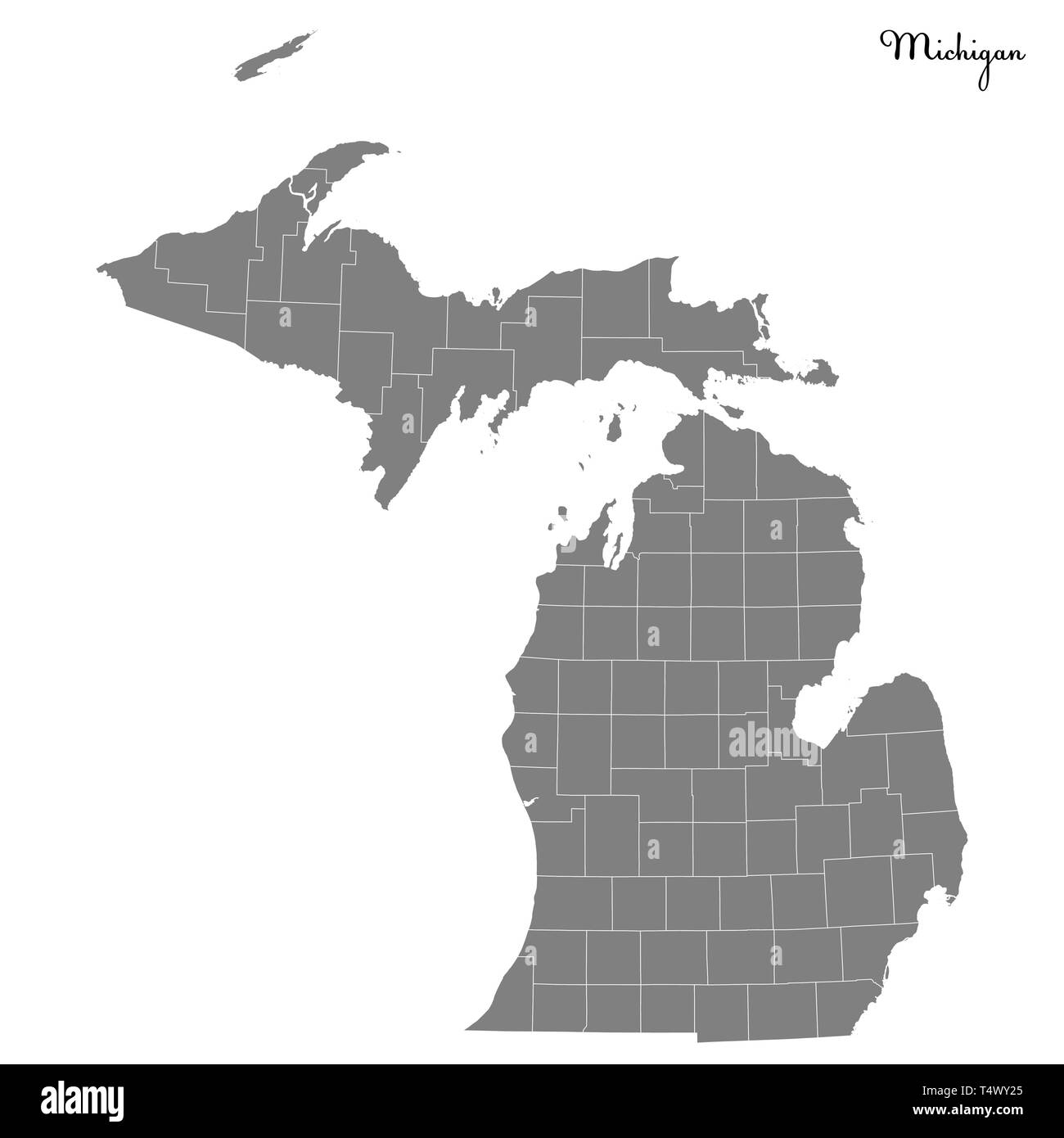 Hohe Qualität Karte von Michigan ist ein Staat der Vereinigten Staaten mit Grenzen der Grafschaften Stock Vektor