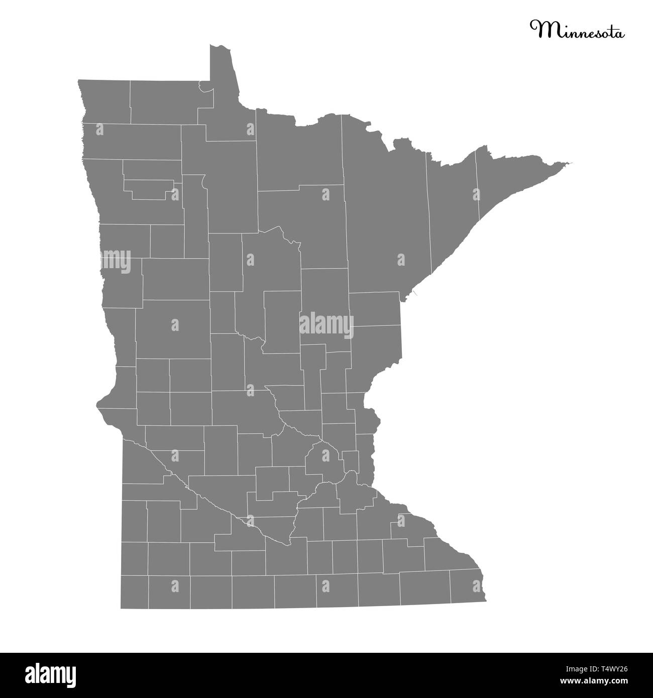 Hohe Qualität Karte von Minnesota ist ein Bundesstaat der Vereinigten Staaten mit Grenzen der Grafschaften Stock Vektor