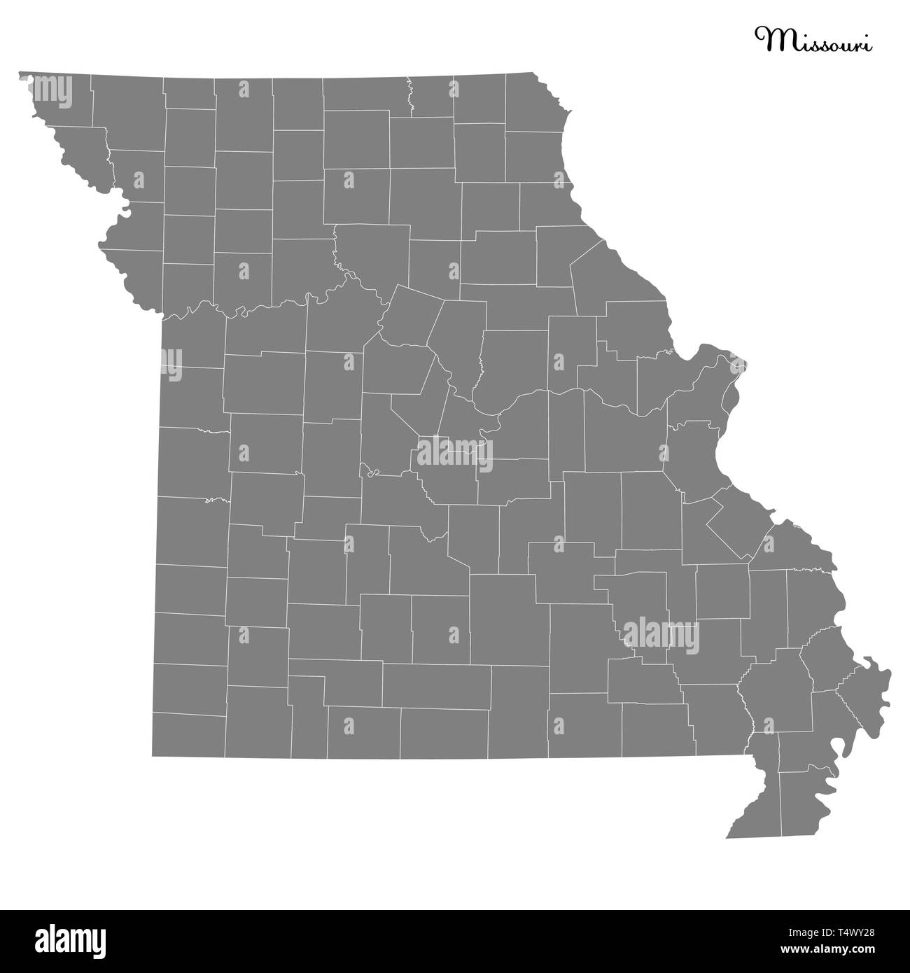 Hohe Qualität Karte von Missouri ist ein Staat der Vereinigten Staaten mit Grenzen der Grafschaften Stock Vektor