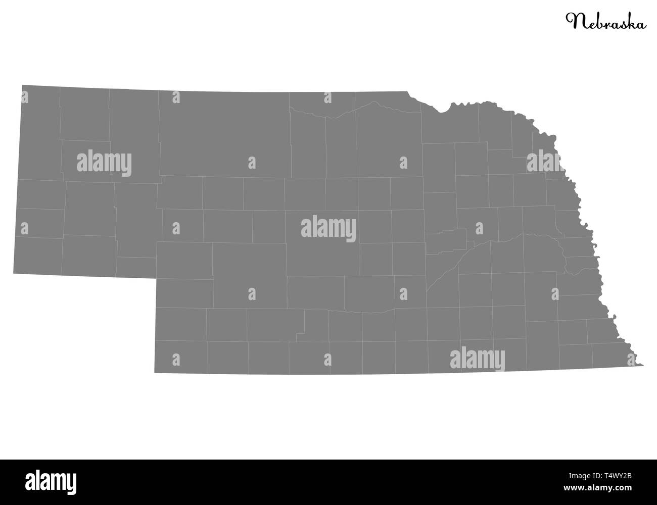 Hohe Qualität Karte von Nebraska ist ein Staat der Vereinigten Staaten mit Grenzen der Grafschaften Stock Vektor