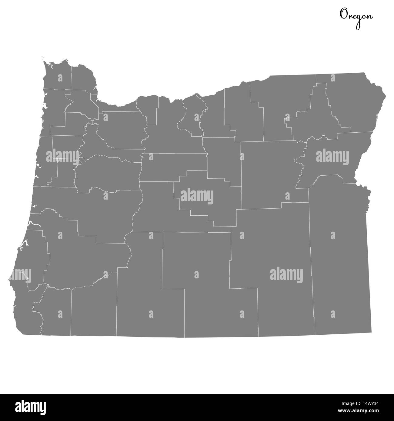 Hohe Qualität Karte von Oregon ist ein Bundesstaat der Vereinigten Staaten mit Grenzen der Grafschaften Stock Vektor