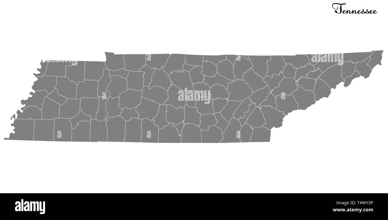Hohe Qualität Karte von Tennessee ist ein Staat der Vereinigten Staaten mit Grenzen der Grafschaften Stock Vektor