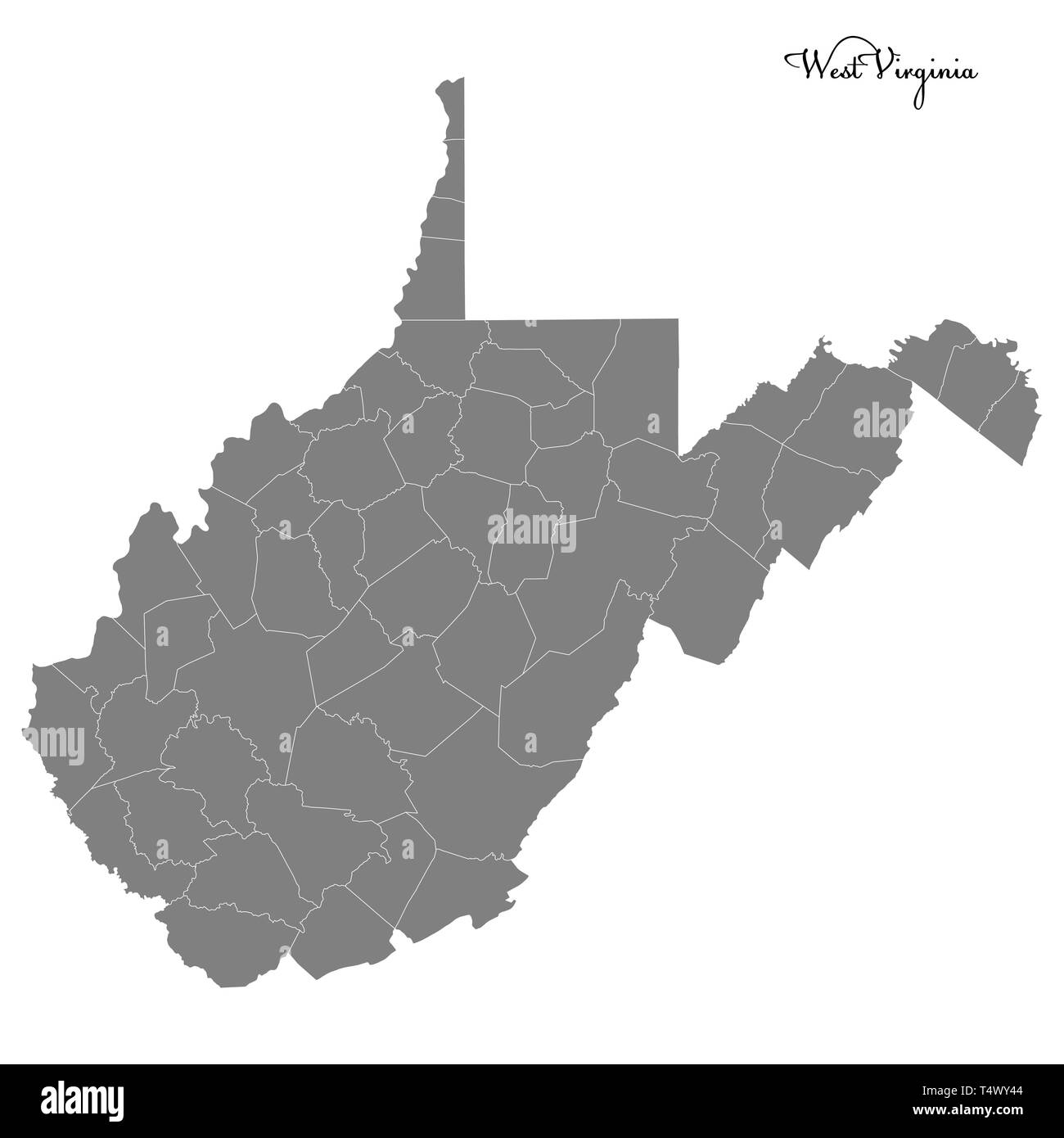 Hohe Qualität Karte von West Virginia ist ein Staat der Vereinigten Staaten mit Grenzen der Grafschaften Stock Vektor