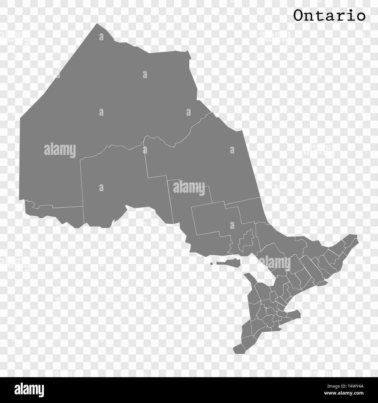 Hohe Qualität Karte von Ontario ist eine Provinz in Kanada, mit den Grenzen der Grafschaften Stock Vektor