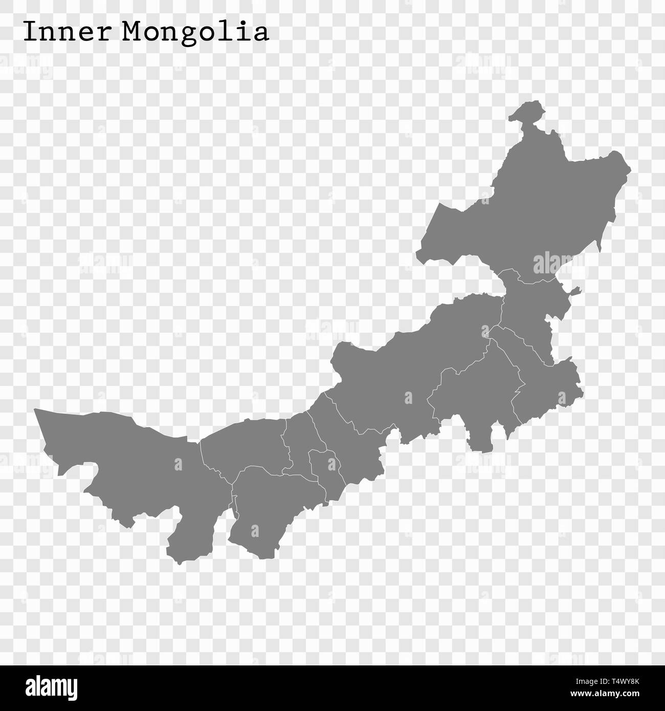 Hohe Qualität Karte der Inneren Mongolei ist eine Provinz in China, mit Grenzen der Geschäftsbereiche Stock Vektor