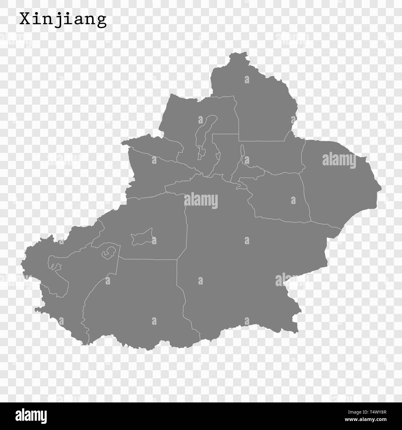 Hohe Qualität Karte von Xinjiang der Uiguren ist eine Provinz in China, mit Grenzen der Geschäftsbereiche Stock Vektor