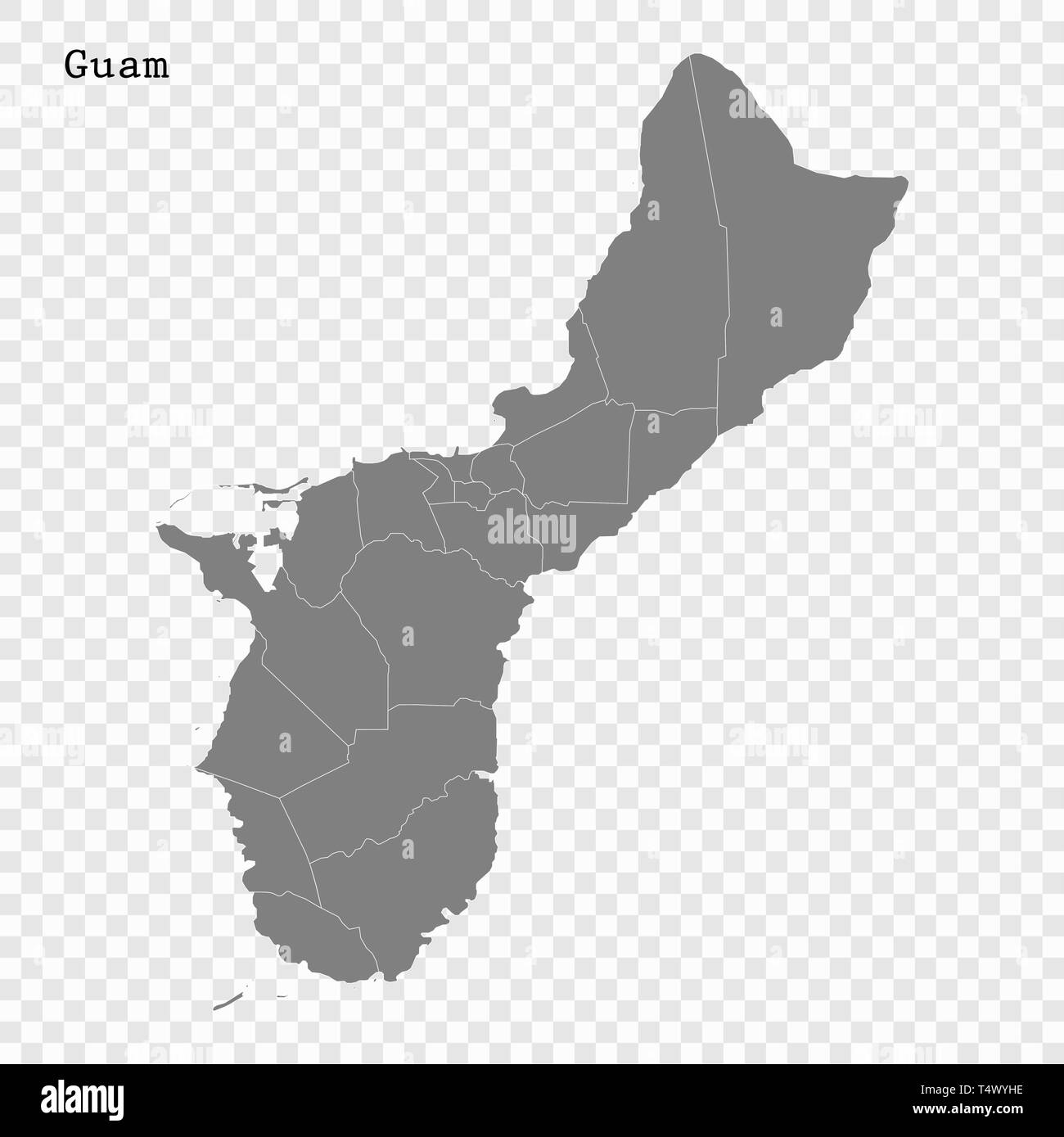 Hohe Qualität Karte von Guam ist ein Staat der Vereinigten Staaten mit Grenzen der Grafschaften Stock Vektor