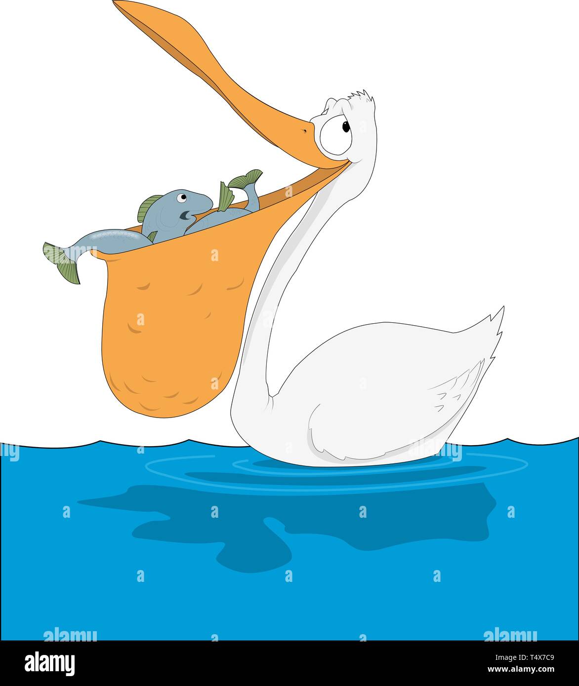 Mit Fisch im Schnabel Cartoon Vektor-illustration Pelican Stock Vektor