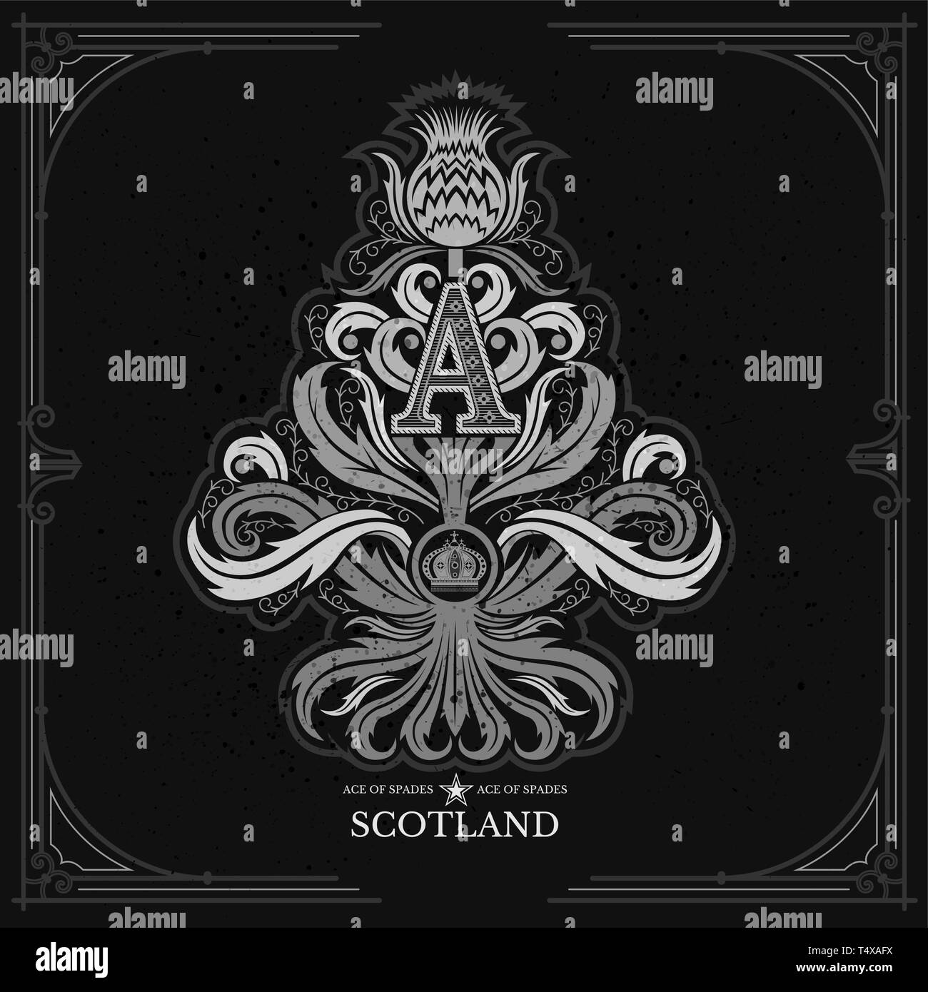 Ace of Spades von Thistle Blumenmuster und Großbuchstabe A im Inneren. Design Element auf der Tafel Stock Vektor