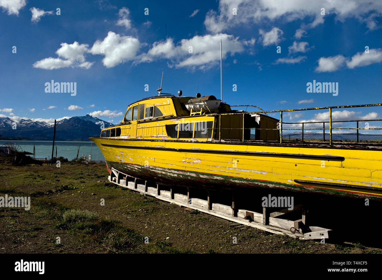 Boot auf dem shpre des Lago Argentino, Patagonien, Provinz Santa Cruz Stockfoto