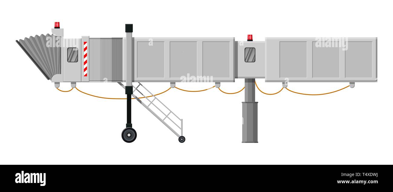 Aero Brücke oder jetway. Teleskopleiter für Airport. Rampe, Gate, aerobridge. Flughafen Terminal Services. Vector Illustration im flachen Stil Stock Vektor