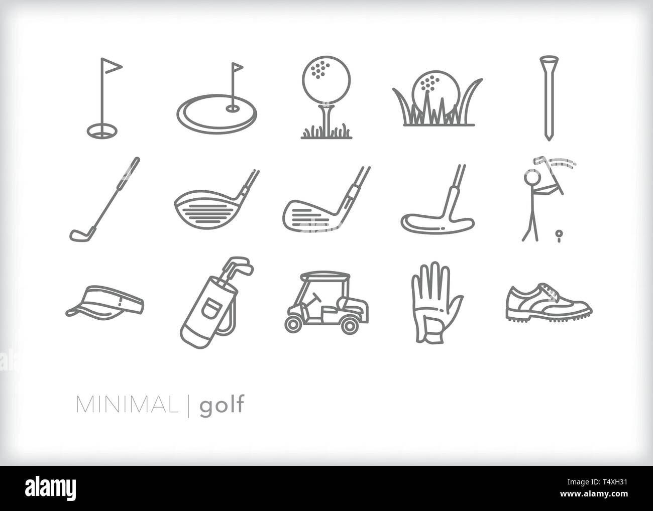 Satz von 15 Golf Zeile für Symbole für das Spielen einer Runde Stock Vektor