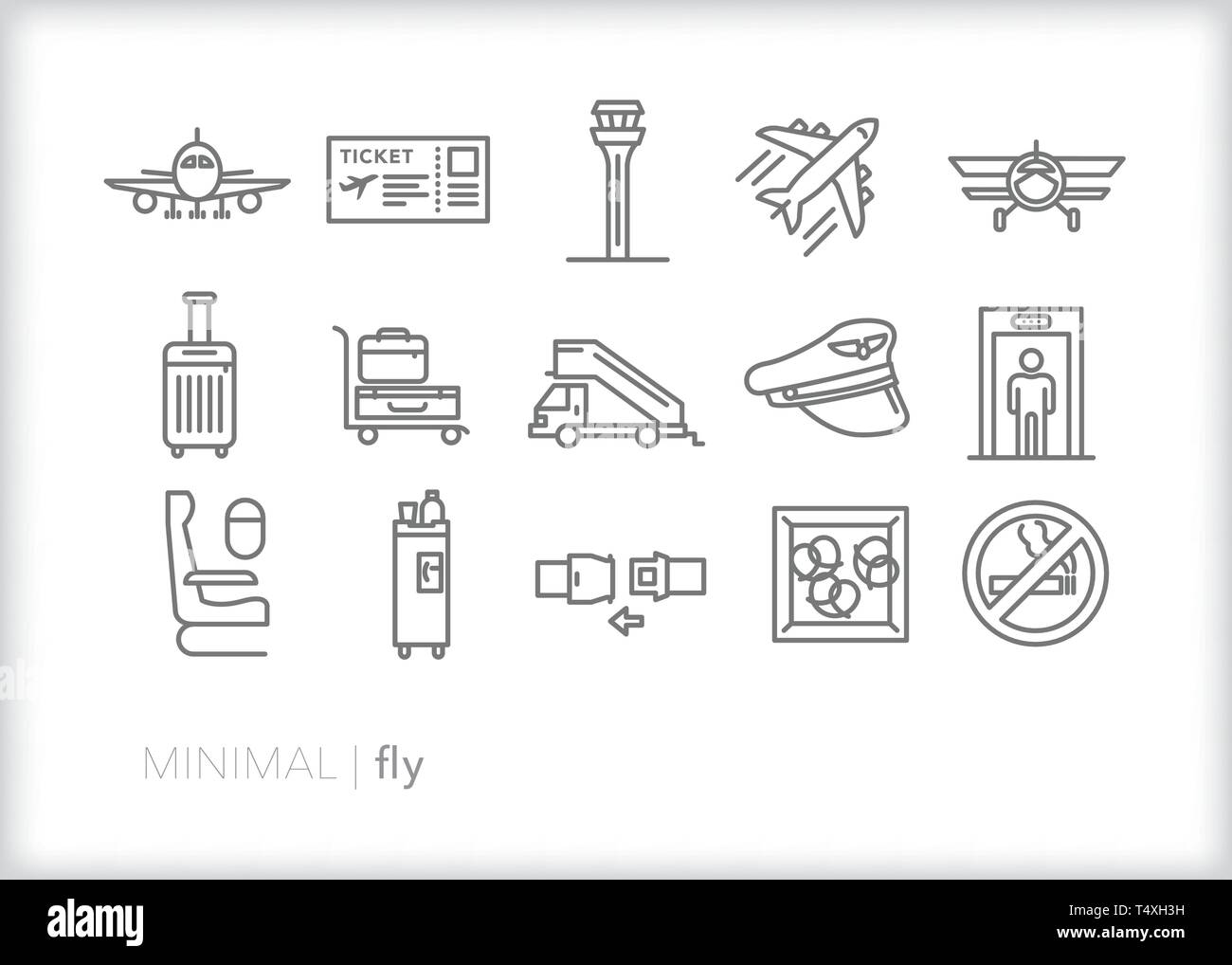 Satz von 15 Flugzeug, Flugzeug und fliegen Zeile für Symbole für Geschäfts- und Urlaubsreisen von Flughäfen Stock Vektor