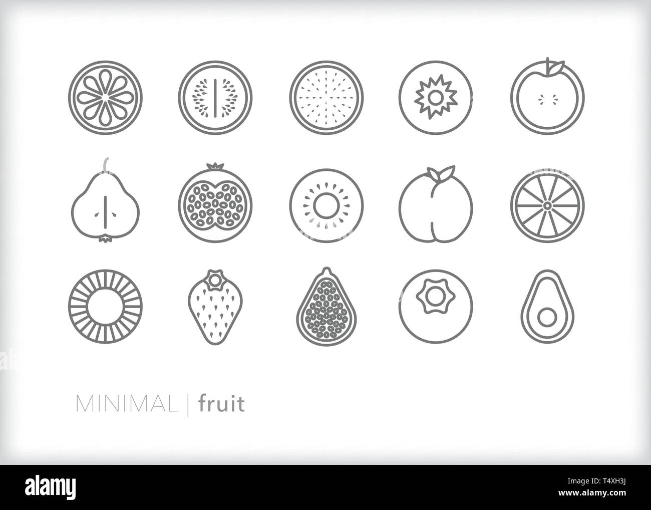 Satz von 15 Obst Linie Symbole, einschließlich der gesunden Nahrung Stock Vektor
