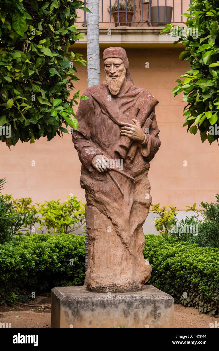 Jafudà Cresquès, escultura realizada por Maria Isabel Ballester, 2007, cuarzo y Pasta de Piedra Barrio Judio, Palma, Mallorca, Balearen, Spanien, Europa. Stockfoto