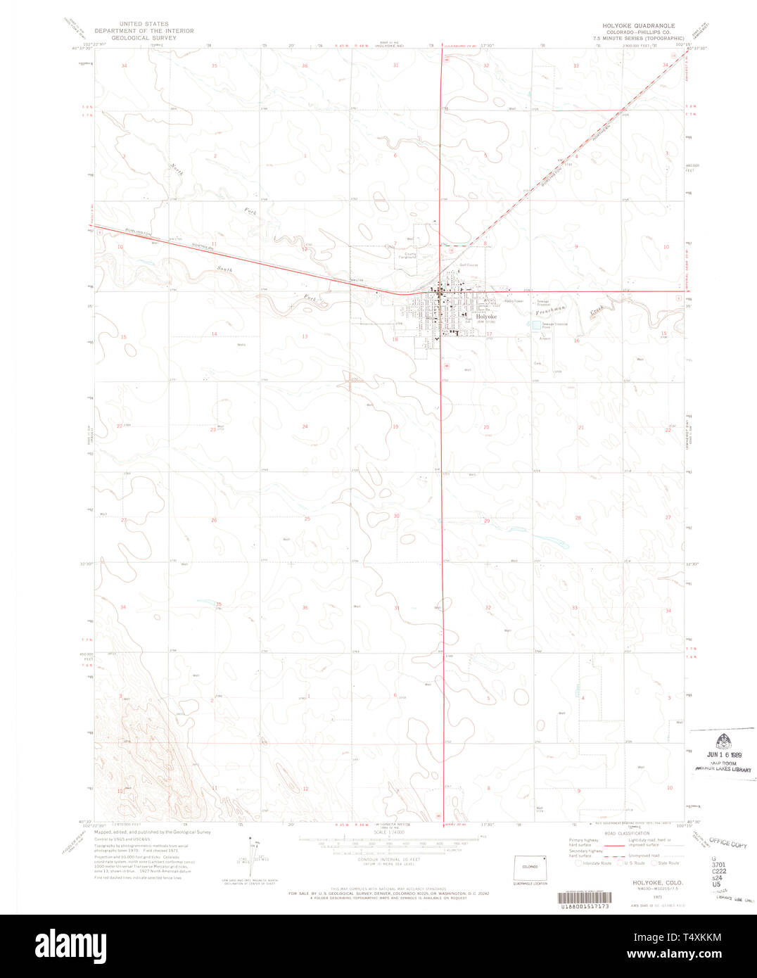USGS TOPO Karte Colorado CO Holyoke 450768 1971 24000 Wiederherstellung Stockfoto
