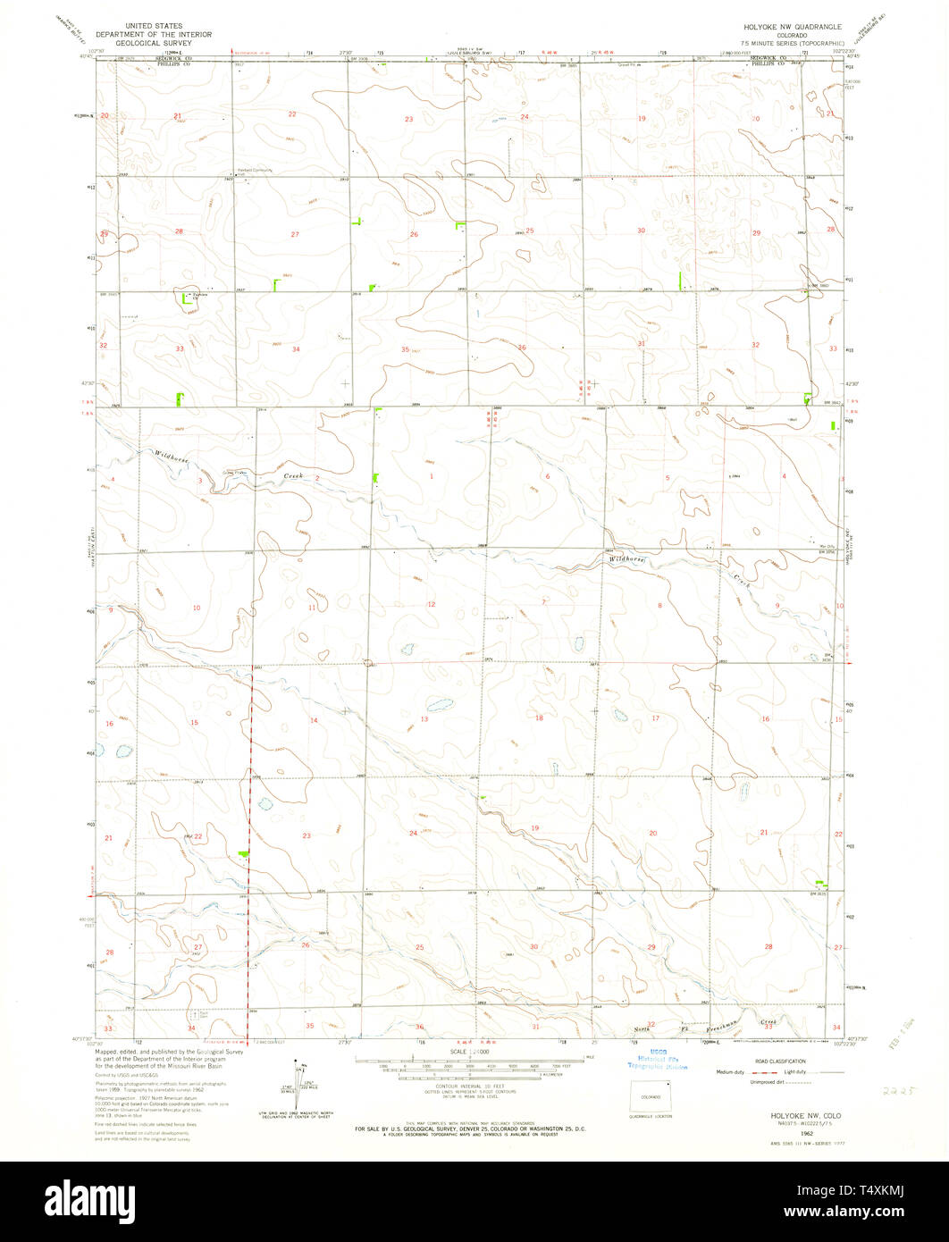 USGS TOPO Karte Colorado CO Holyoke NW 233308 1962 24000 Wiederherstellung Stockfoto