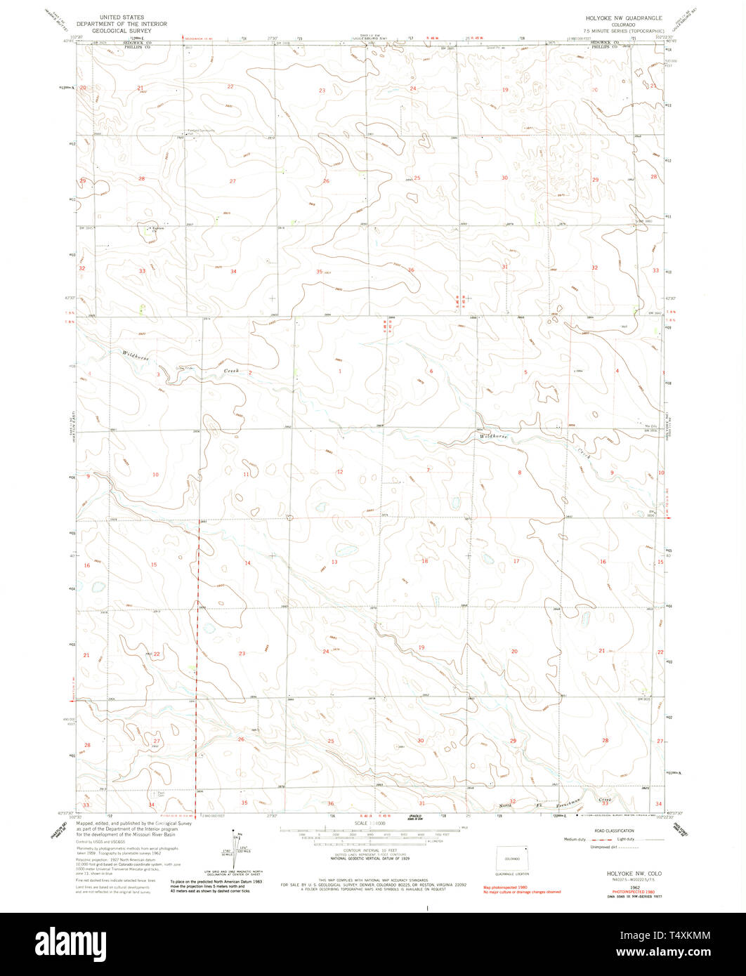 USGS TOPO Karte Colorado CO Holyoke NW 233309 1962 24000 Wiederherstellung Stockfoto