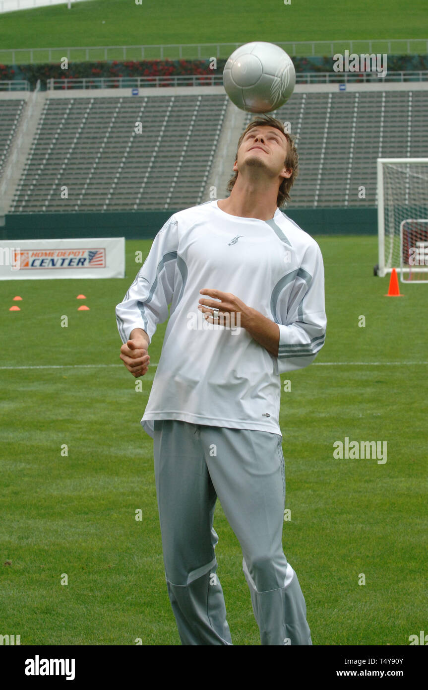 LOS ANGELES, Ca. Juni 02, 2005: Internationale Fußball-Superstar DAVID BECKHAM startet die David Beckham Academy im Home Depot Center in Südkalifornien. Die Akademie bildet die Grundlage für viele junge Amerikaner legen Fußball zu lernen. © 2005 Paul Smith/Featureflash Stockfoto