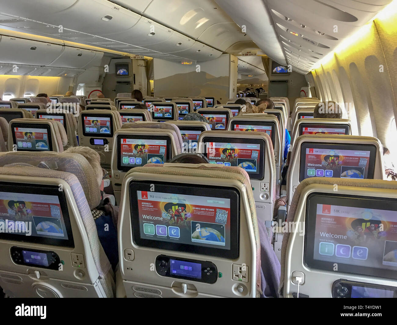 Boeing 777 31 H Er Cabin Interior Stockfoto Bild