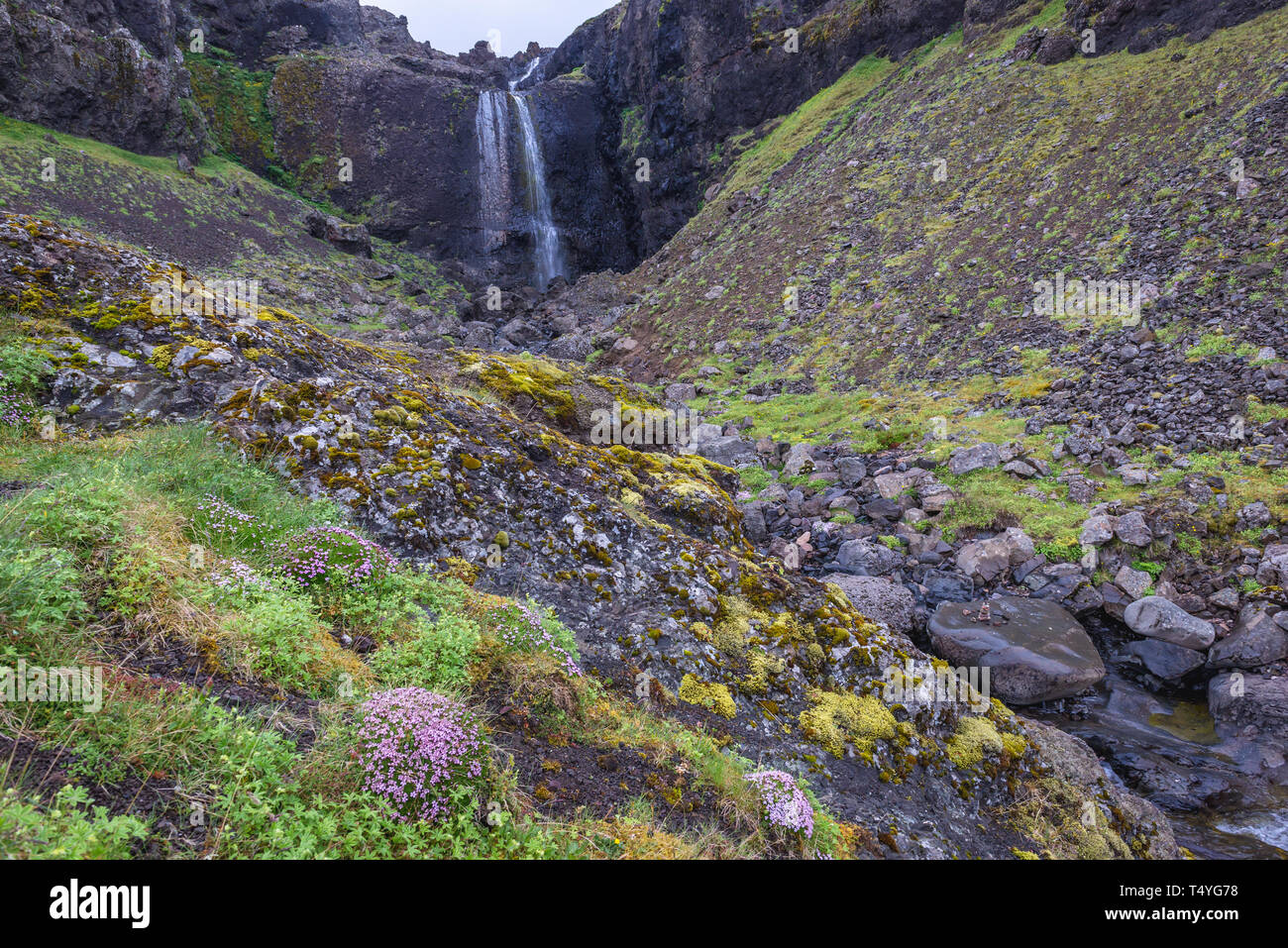 Kleiner Wasserfall im Osten von Island Stockfoto