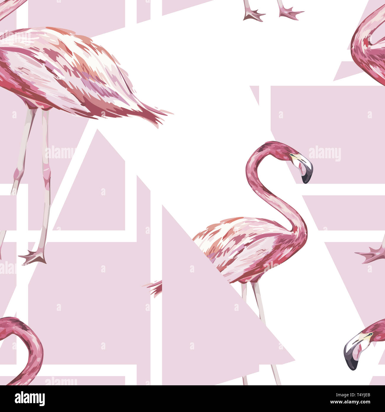 Nahtlose Muster mit tropischen Flamingo und Blumen. Element für die Gestaltung von Einladungen, Filmplakate, Stoffen und anderen Objekten. Auf weiß isoliert. G Stockfoto