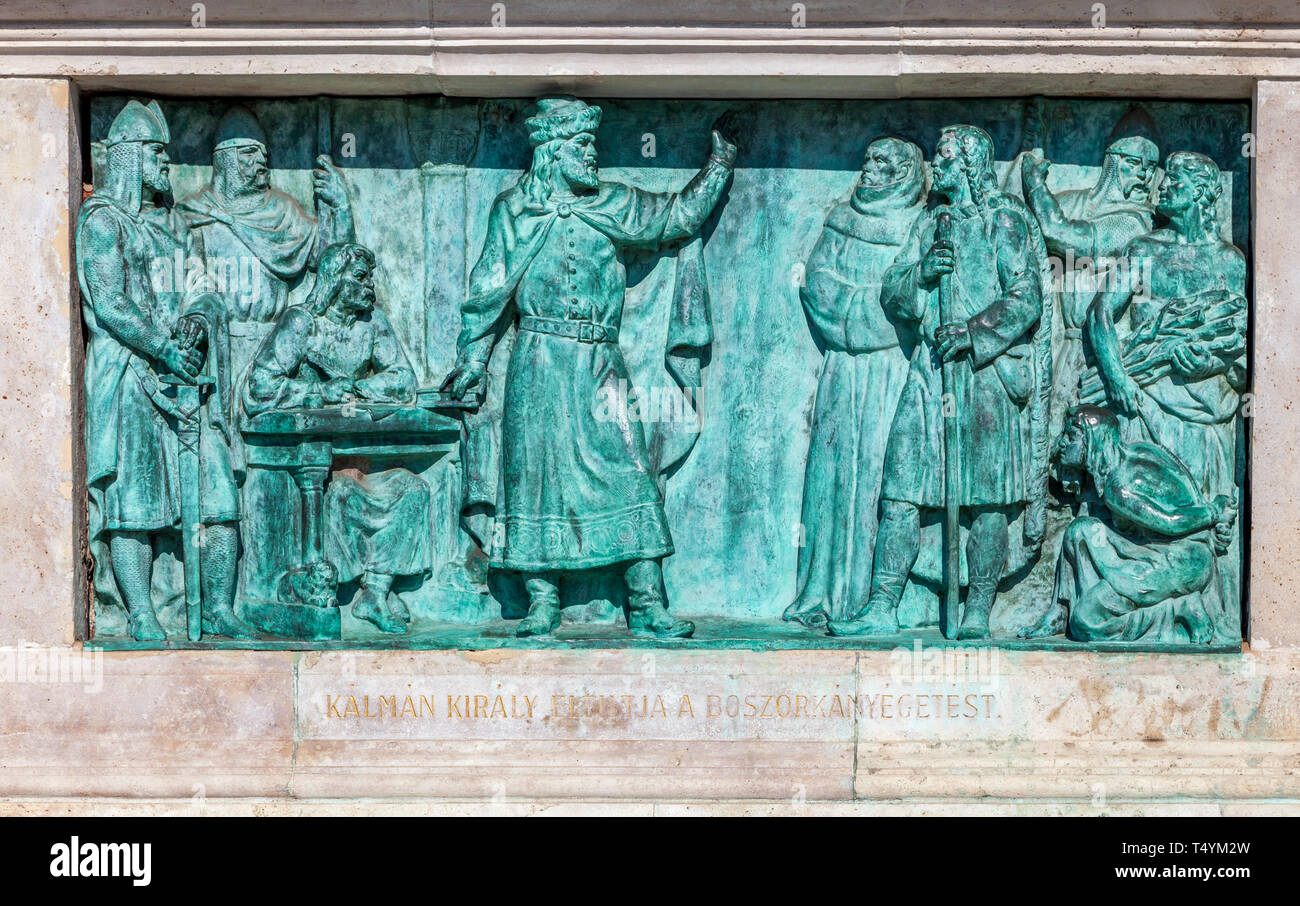 Budapest, Ungarn - 15. FEBRUAR 2015 - Bronze Relief von Memorial in Heroes Square Stockfoto