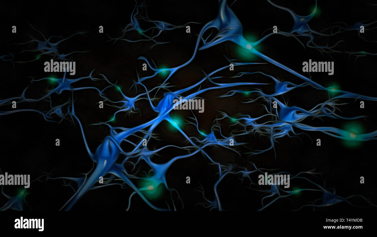 Gehirnzellen mit elektrischer Zündung, Sci-Fi Kunst Stockfoto
