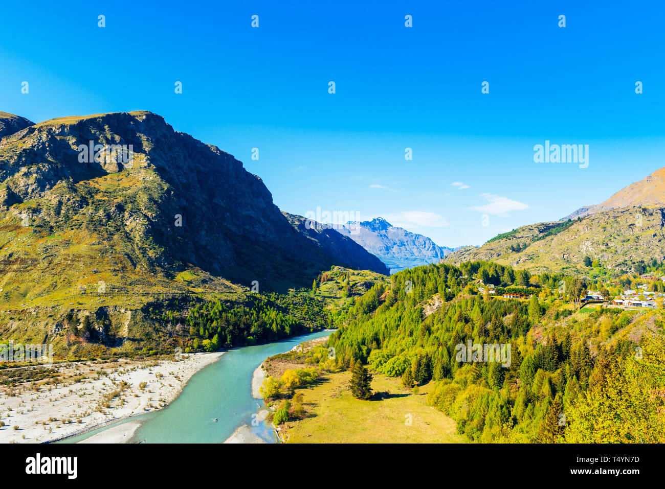 Blick auf die Landschaft in den südlichen Alpen, Neuseeland. Kopieren Sie Platz für Text Stockfoto