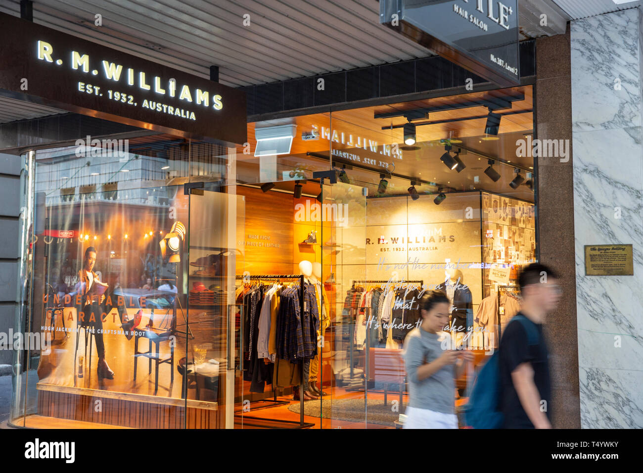 RM Williams Stiefel und Kleidung in Sydney, eine Ikone der australischen Marke vor allem für ihre Stiefel, Sydney, Australien Stockfoto