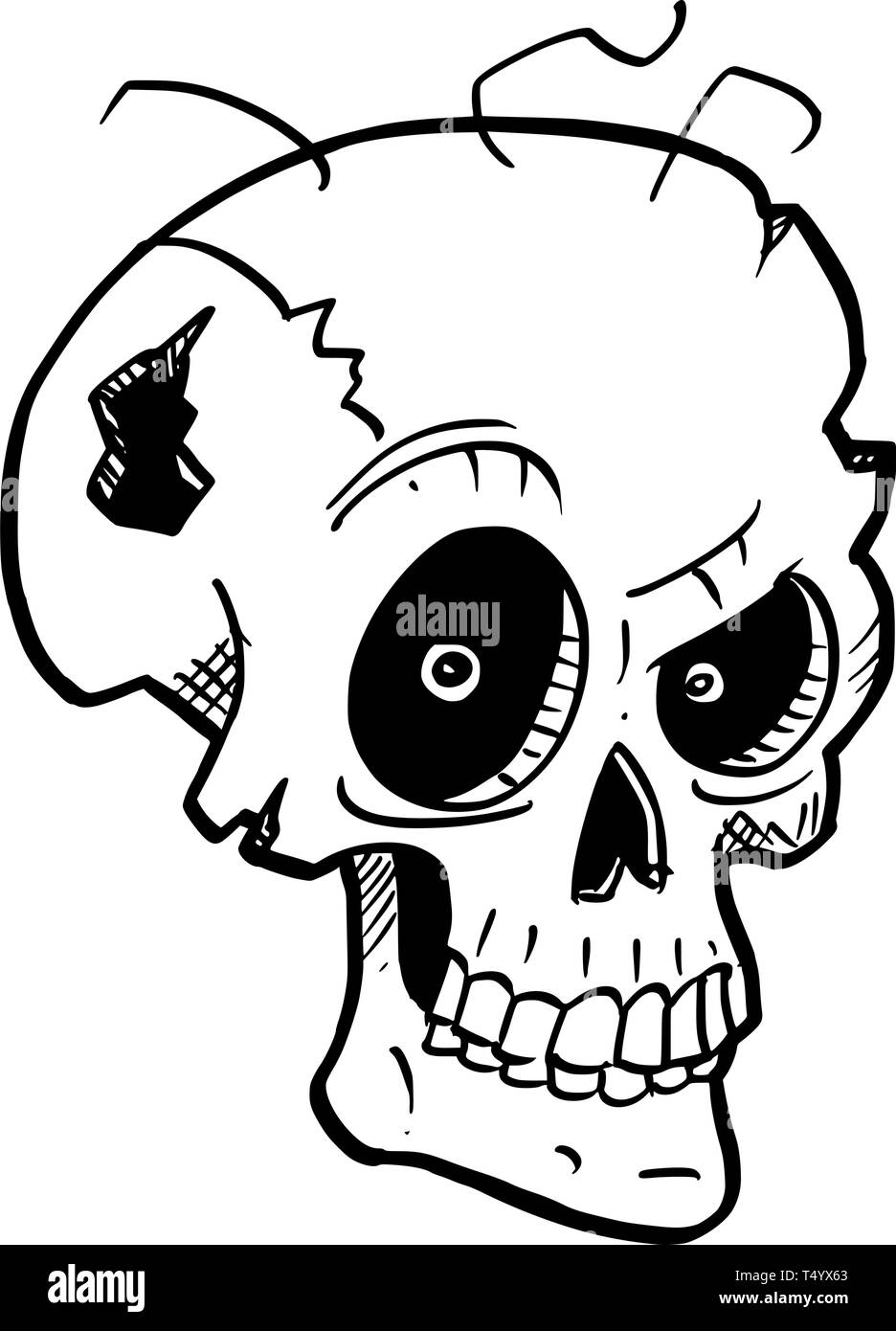 Cartoon Zeichnung konzeptuelle Abbildung: verrückte Monster Schädel mit bösen Augen. Stock Vektor