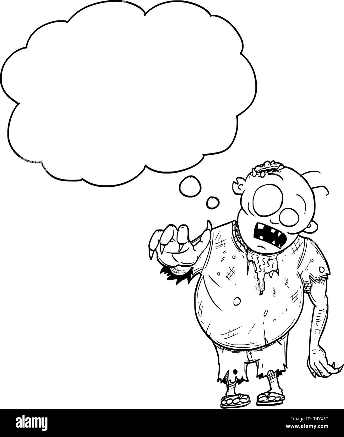 Cartoon Zeichnung konzeptuelle Abbildung: Fat crazy Halloween Monster Zombie mit leeren Sprechblase oder Sprechblase. Stock Vektor