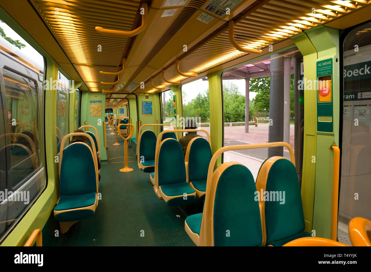 Straßburg, moderne Straßenbahn Typ Eurotram, Innenraum; Eurotram ist eine Niederflur-Stra SSenbahn von Bombardier Transportation sterben. Sie ist seit 199 Stockfoto