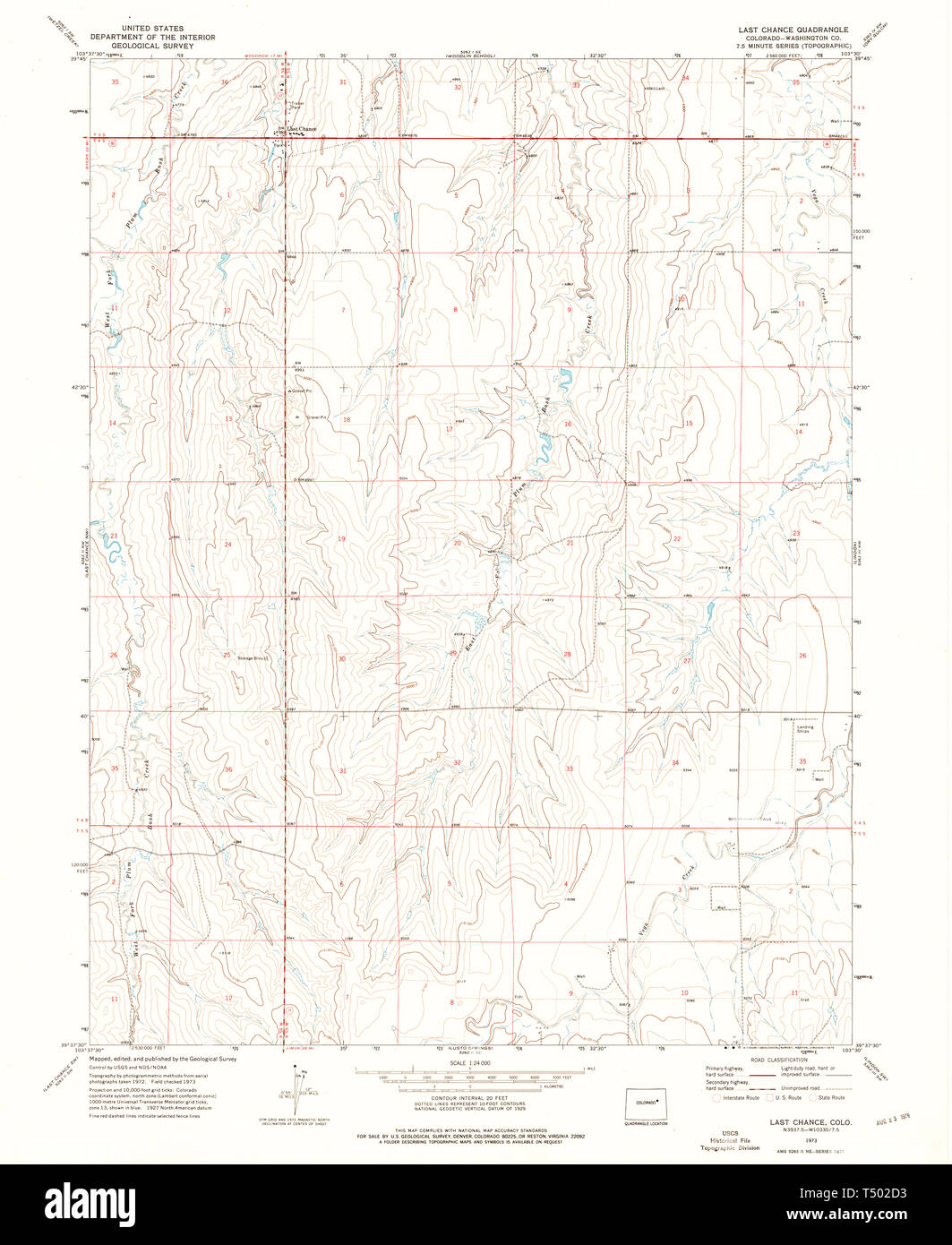 USGS TOPO Karte Colorado CO Letzte Chance 1973 233557 24000 Wiederherstellung Stockfoto