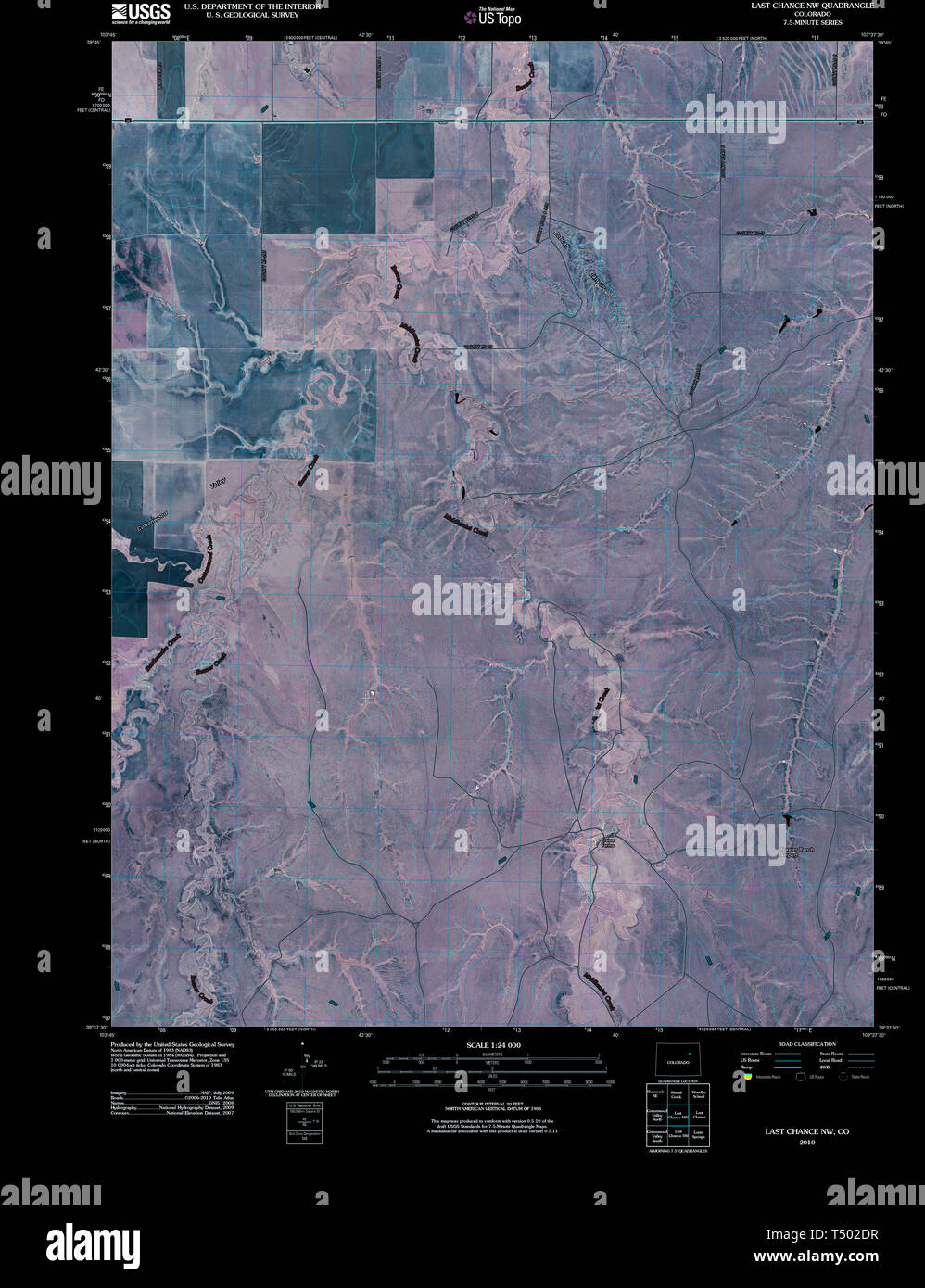 USGS TOPO Karte Colorado CO Letzte Chance NW 20100806 TM invertiert Wiederherstellung Stockfoto