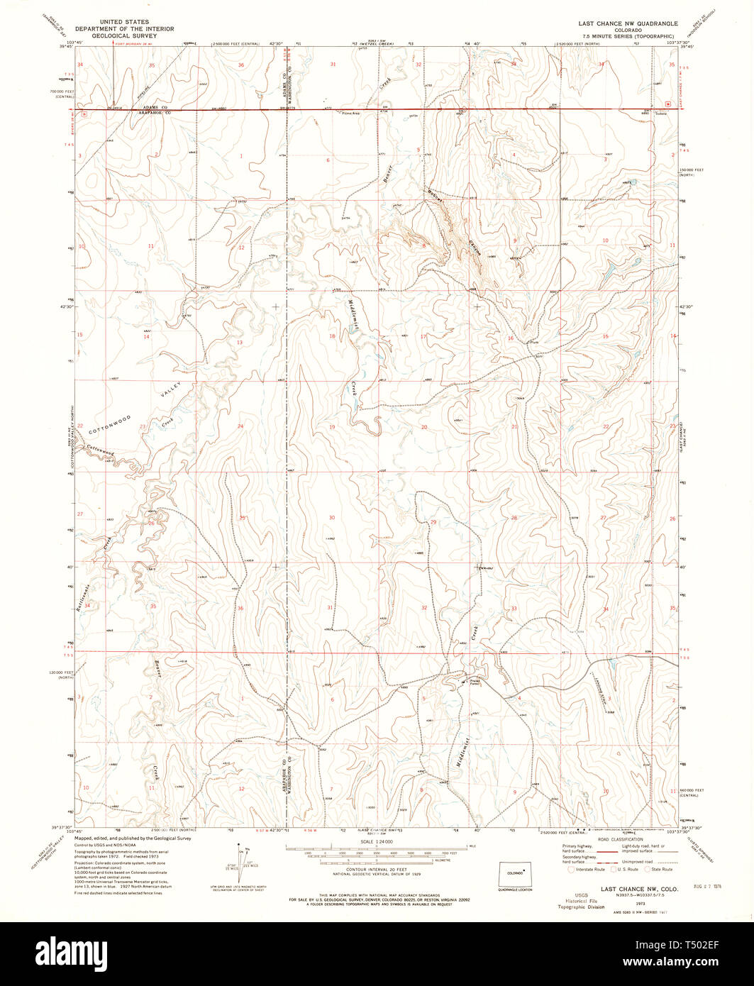 USGS TOPO Karte Colorado CO Letzte Chance NW 233555 1973 24000 Wiederherstellung Stockfoto