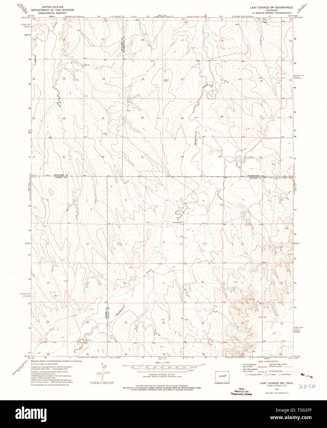 USGS TOPO Karte Colorado CO Letzte Chance SW 233556 1973 24000 Wiederherstellung Stockfoto