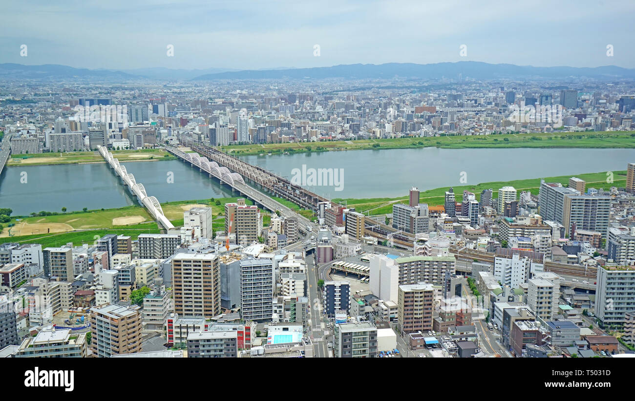 Japan Osaka Stadtbild- und Objektbau, den Wohnungsbau Straße Luftbild Stockfoto