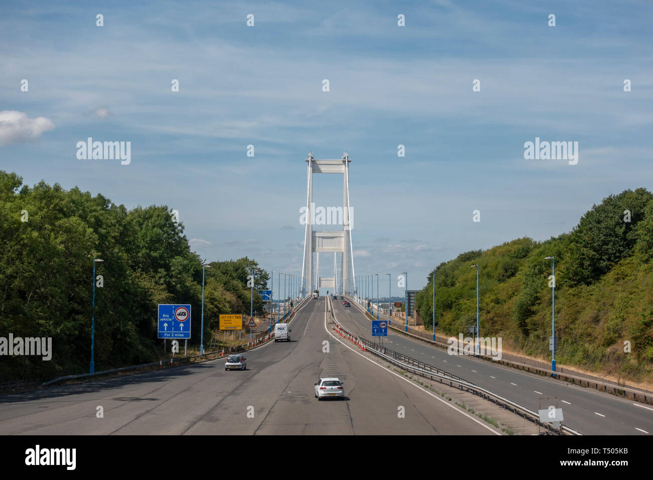 Die Severn Bridge (M48) Blick nach Westen von England. Stockfoto